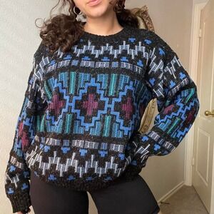 Vintage‎ 1980s Retro Geometric Grandpa Sweater
